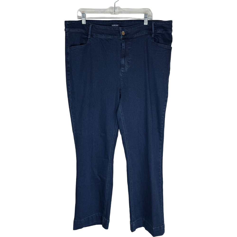 Studio Park x Amy Stran Wide-Hem Boot-Cut Jeans Women 20W Dark Wash A667606 NEW